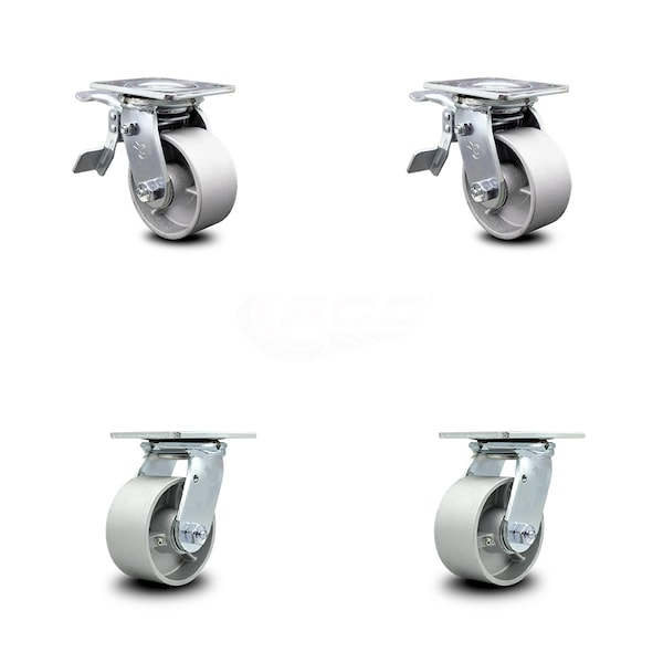 4 Inch Semi Steel Swivel Caster Set with Ball Bearing 2 Total Lock Brake SCC
